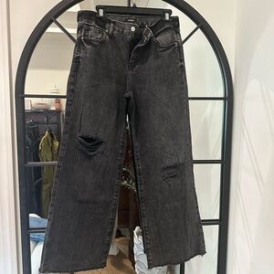 Express Black Distressed Wide Leg Jeans
